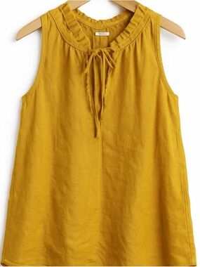 Pilcro Mustard Tie-Neck Ruffle Sleeveless Tank